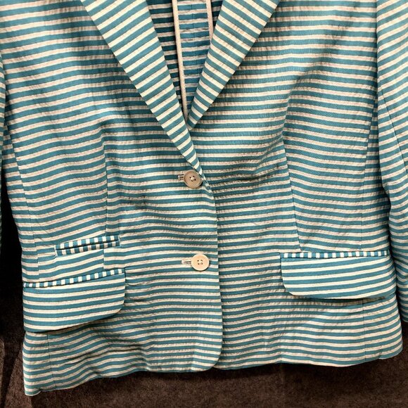 Brooks Brothers Stellita Fit Seersucker Blazer Womens Size 4 Blue White Stripe - Picture 8 of 10
